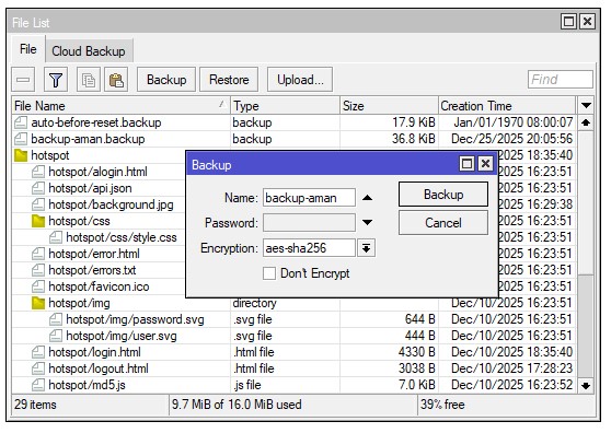 Menu Backup Mikrotik